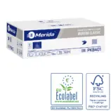 Papier toaletowy w listkach Merida Classic Ecolabel, biały, jednowarstwowy, karton 9000 szt.
