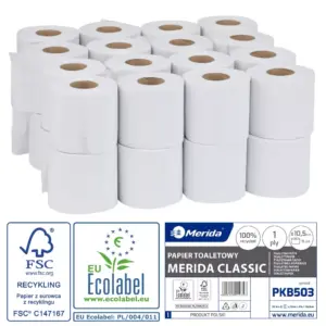 Papier toaletowy Merida Classic PKB503 – 32 rolki jednowarstwowe, certyfikaty FSC i Ecolabel