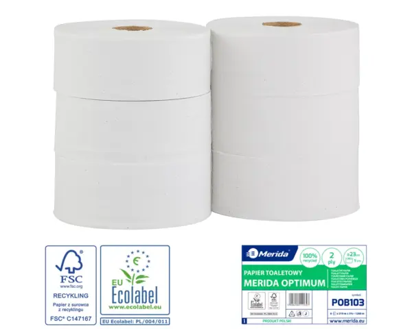 Papier toaletowy Merida Optimum POB103, biały, 210 m (Ø 23 cm), 2-warstwowy; 6 szt.