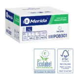 Papier toaletowy bez gilzy, MERIDA OPTIMUM ECOLABEL, dwuwarstwowy, biały, średnica 12 cm, długość 85 m, karton 18 rolek