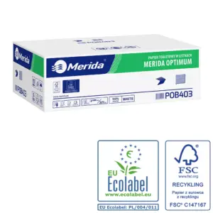 Papier toaletowy w listkach Merida Optimum Ecolabel, dwuwarstwowy, biały