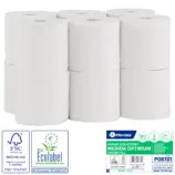 Merida Optimum POB701 – biały papier toaletowy 2-warstwowy, gofrowany; 80 m, Ø 14 cm, perforacja 20 cm; zgrzewka 12 szt., tuleja 4 cm.