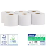 Papier toaletowy MERIDA OPTIMUM CENTER PULL biały, średnica 17 cm, długość 120 m, dwuwarstwowy, zgrzewka 6 szt., ECOLABEL