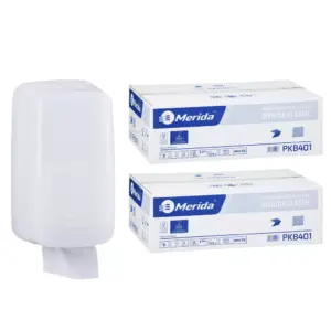 Pojemnik na papier toaletowy w listkach MERIDA HARMONY za 1 zł netto przy zakupie 2 kartonów papierów toaletowych MERIDA CLASSIC PKB401 (18 000 listków)