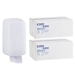 Pojemnik na papier toaletowy w listkach MERIDA HARMONY za 1 zł netto przy zakupie 2 kartonów papierów toaletowych MERIDA PREMIUM PPB401 (9 600 listków)