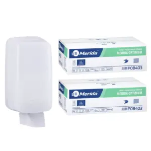 Pojemnik na papier toaletowy w listkach MERIDA HARMONY za 1 zł netto przy zakupie 2 kartonów papierów toaletowych MERIDA OPTIMUM POB403 (18 000 listków)