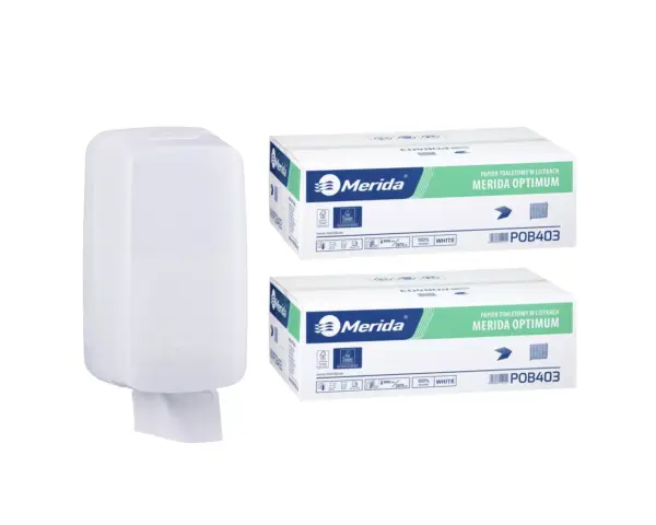 Pojemnik na papier toaletowy w listkach MERIDA HARMONY za 1 zł netto przy zakupie 2 kartonów papierów toaletowych MERIDA OPTIMUM POB403 (18 000 listków) Pojemnik na papier toaletowy w listkach MERIDA HARMONY za 1 zł netto przy zakupie 2 kartonów papierów toaletowych MERIDA OPTIMUM POB403 (18 000 listków)
