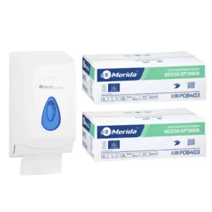 Pojemnik na papier toaletowy w listkach MERIDA TOP za 1 zł netto przy zakupie 2 kartonów papierów toaletowych MERIDA OPTIMUM POB403 (18 000 listków)
