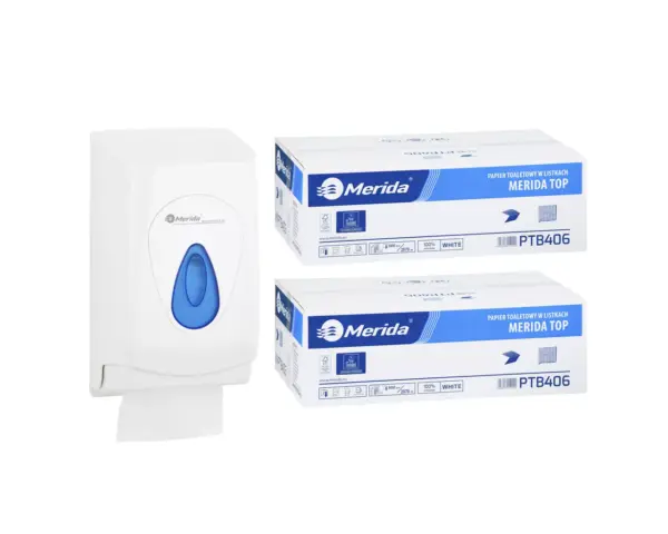 Pojemnik na papier toaletowy w listkach MERIDA TOP za 1 zł netto przy zakupie 2 kartonów papierów toaletowych MERIDA TOP PTB406 (18 000 listków) Pojemnik na papier toaletowy w listkach MERIDA TOP za 1 zł netto przy zakupie 2 kartonów papierów toaletowych MERIDA TOP PTB406 (18 000 listków)