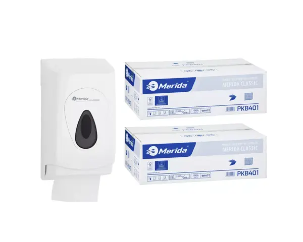 Pojemnik na papier toaletowy w listkach MERIDA TOP za 1 zł netto przy zakupie 2 kartonów papierów toaletowych MERIDA CLASSIC PKB401 (18 000 listków) Pojemnik na papier toaletowy w listkach MERIDA TOP za 1 zł netto przy zakupie 2 kartonów papierów toaletowych MERIDA CLASSIC PKB401 (18 000 listków)