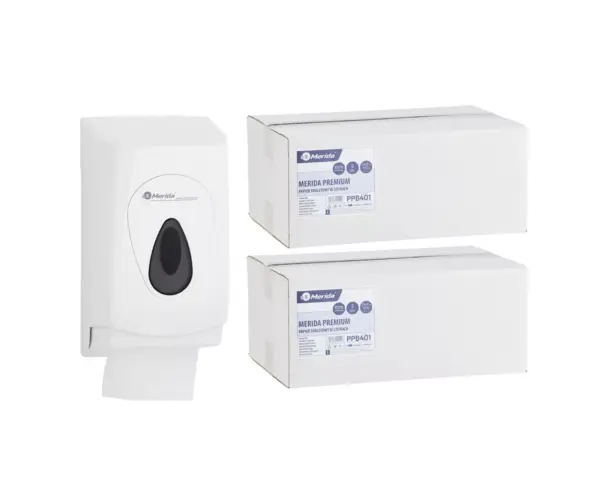 Pojemnik na papier toaletowy w listkach MERIDA TOP za 1 zł netto przy zakupie 2 kartonów papierów toaletowych MERIDA PREMIUM PPB401 (9 600 listków)