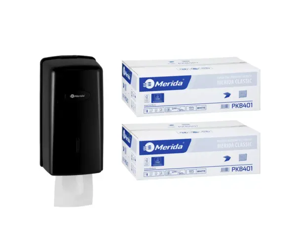 Pojemnik na papier toaletowy w listkach MERIDA ONE za 1 zł netto przy zakupie 2 kartonów papierów toaletowych MERIDA CLASSIC PKB401 (18 000 listków) Pojemnik na papier toaletowy w listkach MERIDA ONE za 1 zł netto przy zakupie 2 kartonów papierów toaletowych MERIDA CLASSIC PKB401 (18 000 listków)