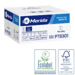 Papier toaletowy bez gilzy, MERIDA TOP ECOLABEL, dwuwarstwowy, biały, średnica 12 cm, długość 85 m, karton 18 rolek