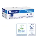 Papier toaletowy w listkach, MERIDA TOP ECOLABEL, dwuwarstwowy, biały, karton 9000 szt.