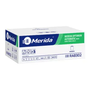 Automatyczny bezdotykowy podajnik ręczników MERIDA ONE biały za 250 zł netto przy zakupie 2 kartonów ręczników MERIDA OPTIMUM AUTOMATIC RAB302 (12 x 250 m = 3 000 m, 11 760 listków)