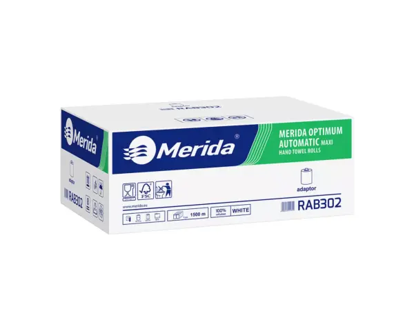 Podajnik ręczników MERIDA LUX CUT za 125 zł netto z 2 kartonami ręczników TOP AUTOMATIC RAB302 Automatyczny bezdotykowy podajnik ręczników MERIDA ONE biały za 250 zł netto przy zakupie 2 kartonów ręczników MERIDA OPTIMUM AUTOMATIC RAB302 (12 x 250 m = 3 000 m, 11 760 listków)