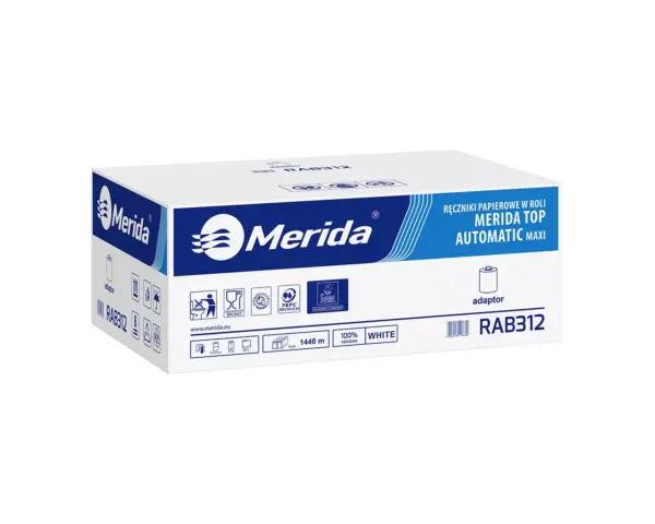 Ręczniki papierowe w roli z adaptorem, MERIDA TOP AUTOMATIC MAXI ECOLABEL, dwuwarstwowe, białe, średnica 19,5 cm, długość 240 m, karton 6 rolek Ręczniki papierowe w roli z adaptorem, MERIDA TOP AUTOMATIC MAXI ECOLABEL, dwuwarstwowe, białe, średnica 19,5 cm, długość 240 m, karton 6 rolek