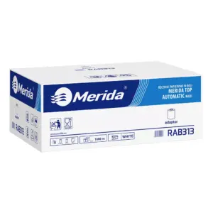 Ręczniki papierowe w roli z adaptorem, MERIDA TOP AUTOMATIC MAXI, jednowarstwowe, białe, średnica 19 cm, długości 280 m, karton 6 rolek