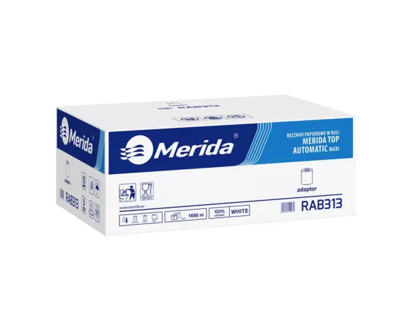 Ręczniki papierowe w roli z adaptorem, MERIDA TOP AUTOMATIC MAXI, jednowarstwowe, białe, średnica 19 cm, długości 280 m, karton 6 rolek