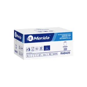 Ręczniki papierowe w roli z adaptorem, MERIDA TOP AUTOMATIC MINI, dwuwarstwowe, białe, średnica 16 cm, długość 120 m, karton 6 rolek