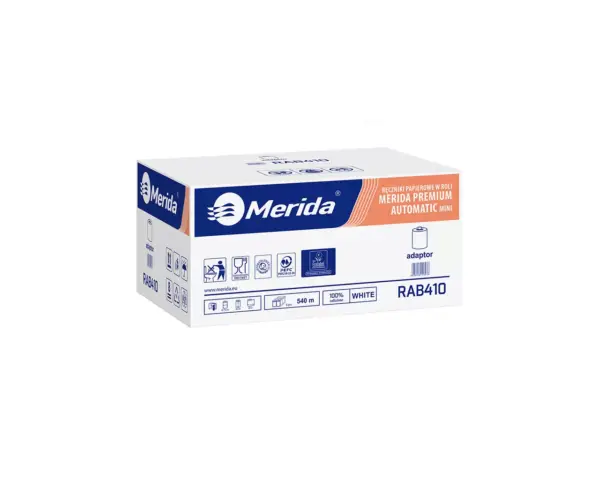 Ręczniki papierowe w roli z adaptorem, MERIDA TOP AUTOMATIC MINI, trzywarstwowe, białe, średnica 16 cm, długość 90 m, karton 6 rolek Ręczniki papierowe w roli z adaptorem, MERIDA TOP AUTOMATIC MINI, trzywarstwowe, białe, średnica 16 cm, długość 90 m, karton 6 rolek