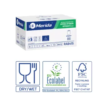 Papierowy ręcznik w roli MERIDA OPTIMUM AUTOMATIC MINI dwuwarstwowy biały z adaptorem