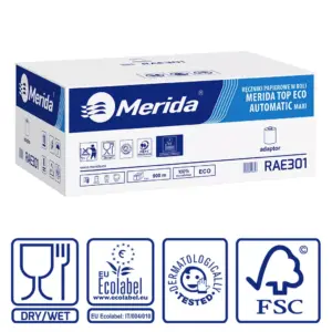 Ręczniki papierowe w roli z adaptorem, MERIDA TOP EKO AUTOMATIC MAXI ECOLABEL, dwuwarstwowe, piaskowe, średnica 19 cm, długość 150 m, karton 6 rolek