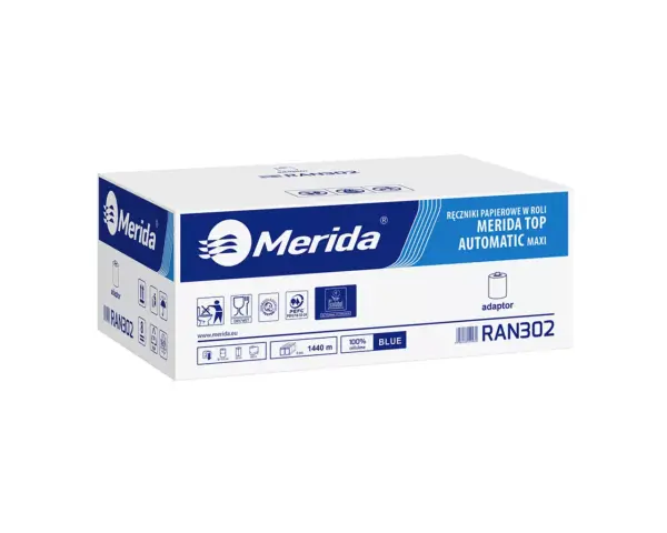 Ręczniki papierowe w roli z adaptorem, MERIDA TOP AUTOMATIC MAXI, dwuwarstwowe, niebieskie, średnica 19,5 cm, długość 240 m, karton 6 rolek