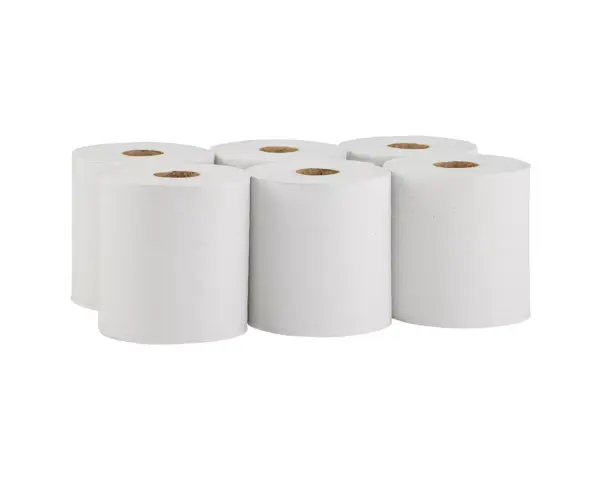 Ręczniki papierowe w roli, MERIDA ECONOMY CENTER PULL MINI ECOLABEL, jednowarstwowe, białe, średnica 17 cm, długość 210 m, zgrzewka 6 rolek Zgrzewka 6 rolek ręczników papierowych MERIDA ECONOMY z certyfikatem EU Ecolabel