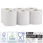 Ręczniki papierowe w roli, MERIDA ECONOMY CENTER PULL MAXI ECOLABEL, jednowarstwowe, białe, średnica 20 cm , długość 320 m,, zgrzewka 6 rolek
