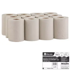 Ręcznik papierowy w roli MERIDA ECONOMY CENTER PULL MINI, szary, jednowarstwowy