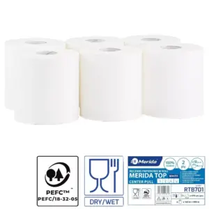Ręczniki papierowe w roli, MERIDA TOP CENTER PULL MAXI, białe, średnica 18 cm, długość 161,5 m, dwuwarstwowe, zgrzewka 6 rolek