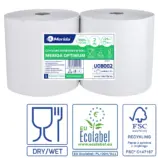 Czyściwo papierowe Merida Optimum dwuwarstwowe białe 400 m certyfikat Ecolabel