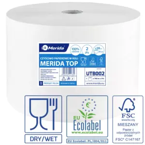 Czyściwo papierowe Merida Top 38 Ecolabel dwuwarstwowe białe 700 m