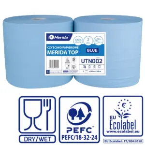 Czyściwo papierowe Merida TOP 28 Ecolabel, niebieskie, dwuwarstwowe, 290 m