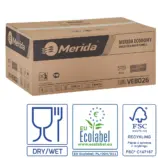 Ręczniki papierowe Merida Economy, białe, gofrowane, V-fold; 1-warstwowe; 23×25 cm; opakowanie 4000 szt.; certyfikaty FSC i EU Ecolabel; PZH.