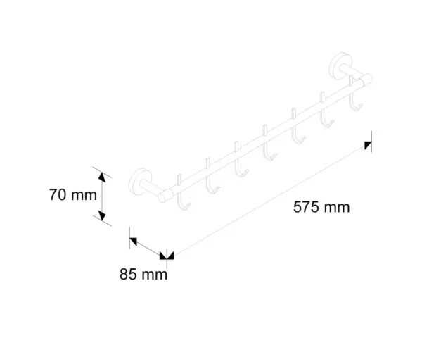 Drążek L500 mm z siedmioma haczykami Chromowany mosiężny drążek ścienny z siedmioma haczykami 500 mm