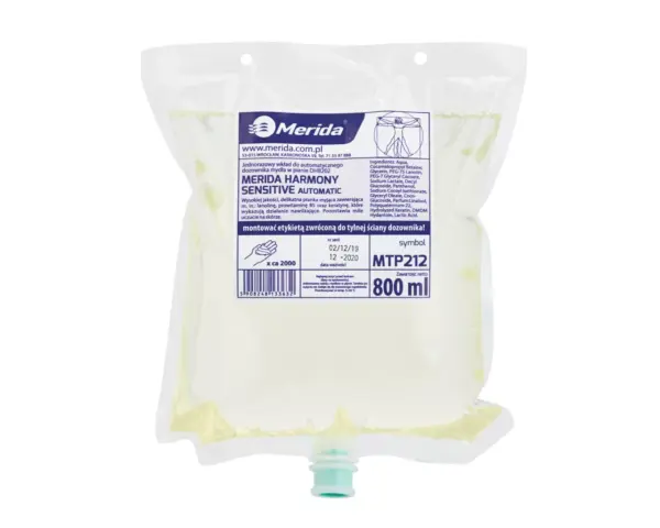 Automatyczny bezdotykowy dozownik mydła w pianie, MERIDA HARMONY i 2 wkłady z mydłem MERIDA HARMONY SENSITIVE Jednorazowy wkład mydła w pianie Merida Harmony Sensitive 800 ml