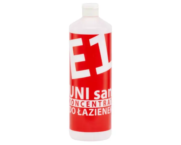 Płyn do mycia łazienek i urządzeń sanitarnych, E1 UNI San, koncentrat, butelka 1l Płyn do mycia łazienki E1 UNI San koncentrat butelka 1l