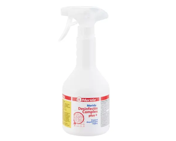 Płyn do mycia i dezynfekcji, MERIDA DESINFECTIN COMPLEX PLUS, butelka ze spryskiwaczem 600 ml Merida Desinfectin Complex Plus NMD003 – alkoholowy spray 600 ml, preparat dezynfekcyjno-myjący