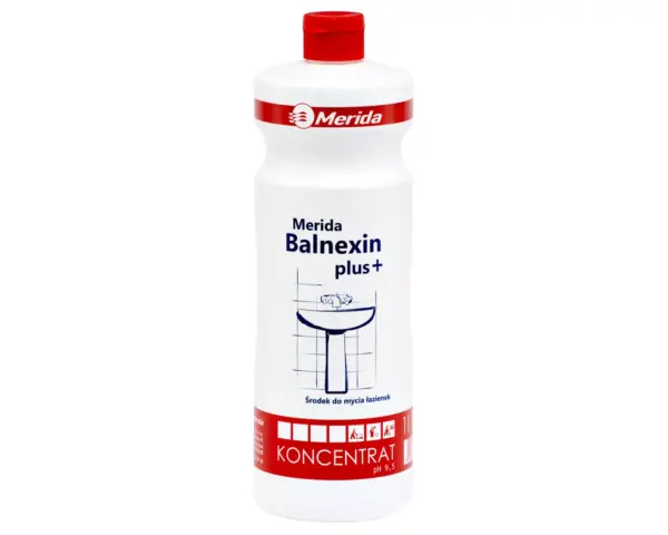 Płyn do mycia łazienek i urządzeń sanitarnych, MERIDA BALNEXIN PLUS, koncentrat, butelka 1 l Merida Balnexin Plus NML101 – alkaliczny środek do pielęgnacji łazienek, butelka 1 l.