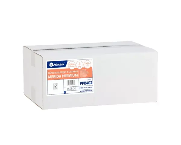 Papier toaletowy w listkach Merida Premium, trzywarstwowy, biały, karton 4800 szt.