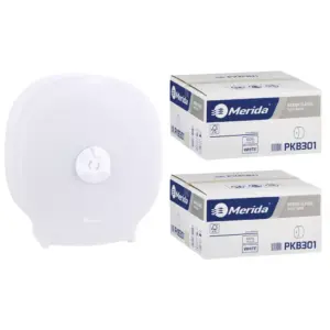 Pojemnik na cztery rolki papieru toaletowego bez gilzy MERIDA HARMONY za 75 zł netto przy zakupie 2 kartonów papiery toaletowego MERIDA CLASSIC PKB301 (36 x 125 m = 4500 m, 18 000 listków)