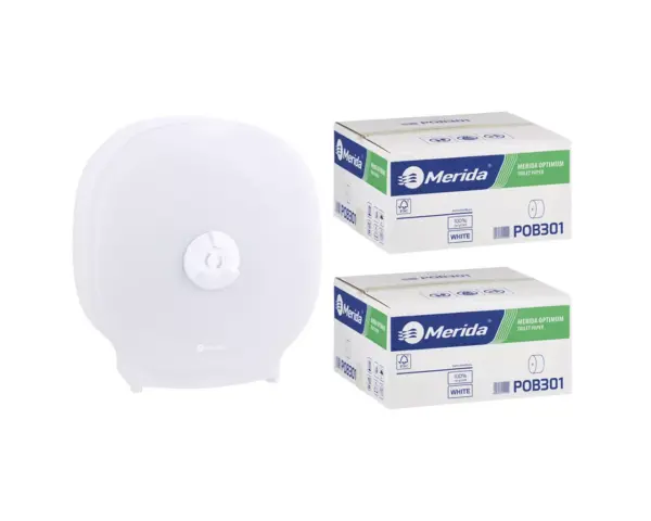 Pojemnik na cztery rolki papieru toaletowego bez gilzy MERIDA HARMONY za 75 zł netto przy zakupie 2 kartonów papiery toaletowego MERIDA OPTIMUM POB301 (36 x 85 m = 3060 m, 12 240 listków) Pojemnik na cztery rolki papieru toaletowego bez gilzy MERIDA HARMONY za 75 zł netto przy zakupie 2 kartonów papiery toaletowego MERIDA OPTIMUM POB301 (36 x 85 m = 3060 m, 12 240 listków)
