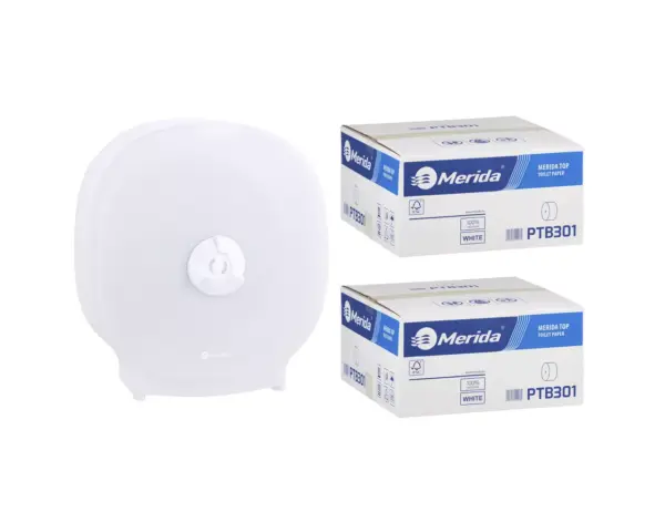Pojemnik na cztery rolki papieru toaletowego bez gilzy MERIDA HARMONY za 75 zł netto przy zakupie 2 kartonów papiery toaletowego MERIDA TOP PTB301 (36 x 85 m = 3060 m, 12 240 listków) Pojemnik na cztery rolki papieru toaletowego bez gilzy MERIDA HARMONY za 75 zł netto przy zakupie 2 kartonów papiery toaletowego MERIDA TOP PTB301 (36 x 85 m = 3060 m, 12 240 listków)