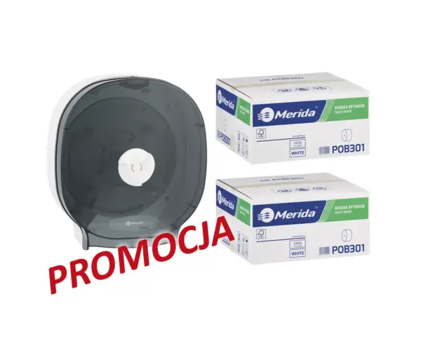 Pojemnik na cztery rolki papieru toaletowego bez gilzy MERIDA ONE biały za 75 zł netto przy zakupie 2 kartonów papiery toaletowego MERIDA OPTIMUM POB301 (36 x 85 m = 3060 m, 12 240 listków) Pojemnik na cztery rolki papieru toaletowego bez gilzy MERIDA ONE biały za 75 zł netto przy zakupie 2 kartonów papiery toaletowego MERIDA OPTIMUM POB301 (36 x 85 m = 3060 m, 12 240 listków)