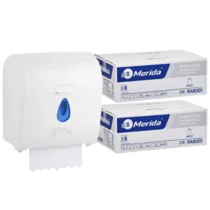 Mechaniczny podajnik ręczników MERIDA TOP niebieski za 100 zł netto przy zakupie 2 kartonów ręczników MERIDA CLASSIC AUTOMATIC RAB301 (12 x 250 m = 3 000 m, 12 500 listków)