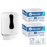 Merida ONE SLIM biały pojemnik na ręczniki składane + 2 kartony TOP SLIM Ecolabel (5 400 listków) za 1 zł netto