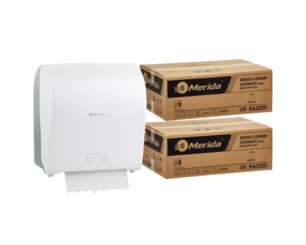 Mechaniczny podajnik ręczników MERIDA SOLID CUT za 100 zł netto przy zakupie 2 kartonów ręczników MERIDA ECONOMY AUTOMATIC RAZ301 (12 x 250 m = 3 000 m, 12 500 listków) Mechaniczny podajnik ręczników MERIDA SOLID CUT za 100 zł netto przy zakupie 2 kartonów ręczników MERIDA ECONOMY AUTOMATIC RAZ301 (12 x 250 m = 3 000 m, 12 500 listków)
