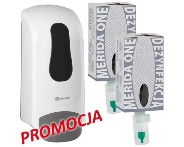 Dozownik mydła w pianie MERIDA ONE i 2 wkłady z mydłem MERIDA ONE SANITINAS DEZYNFEKCYJNYM Zestaw Merida One – dozownik piany + 2 wkłady Sanitinas dezynfekujące w promocyjnej cenie